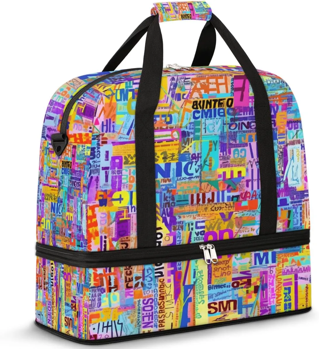 Colorful Modern Foldable Duffle Bag with Shoes Compartment Large Capacity Waterproof Travel Weekender Bag Overnight Bag for Sports Gym