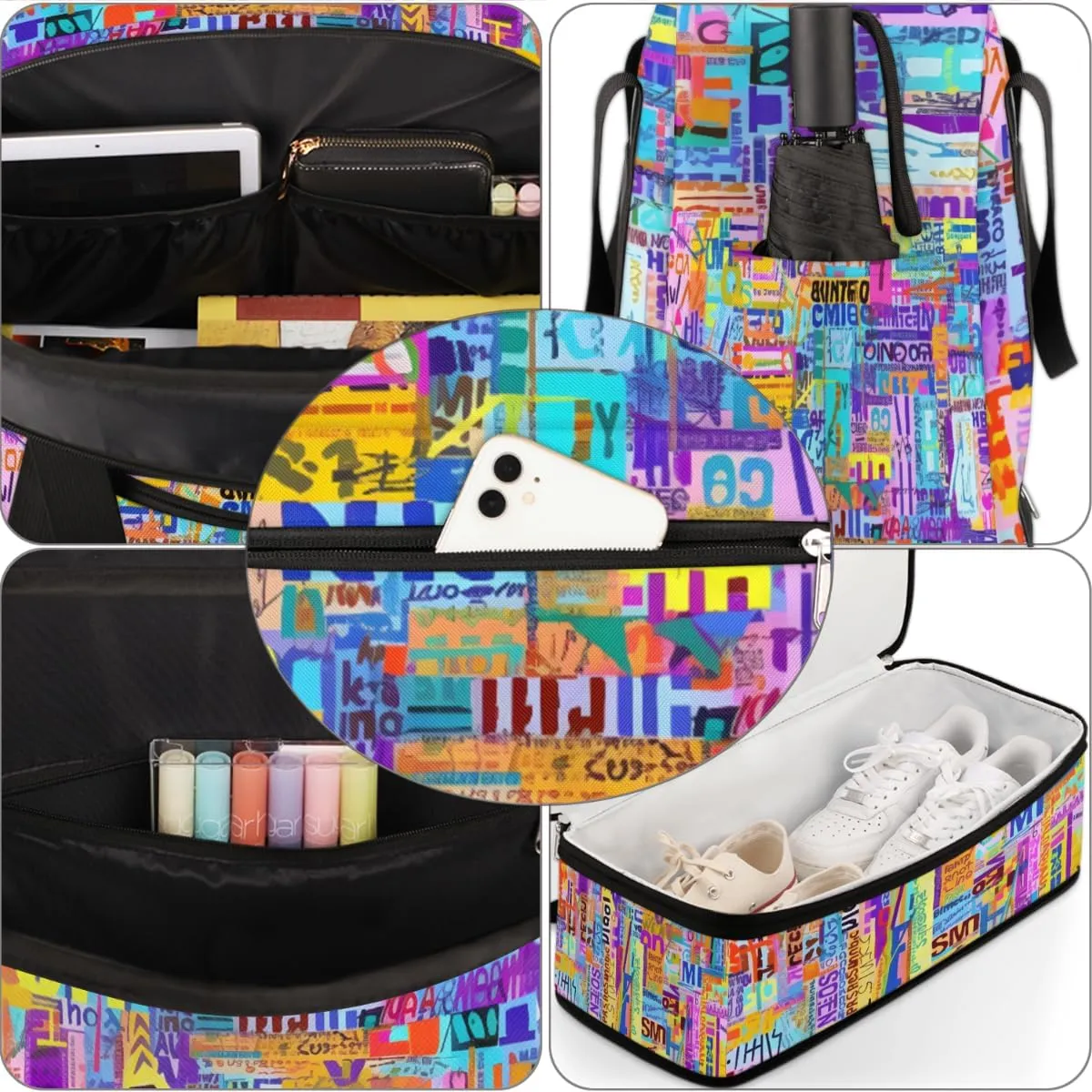 Colorful Modern Foldable Duffle Bag with Shoes Compartment Large Capacity Waterproof Travel Weekender Bag Overnight Bag for Sports Gym