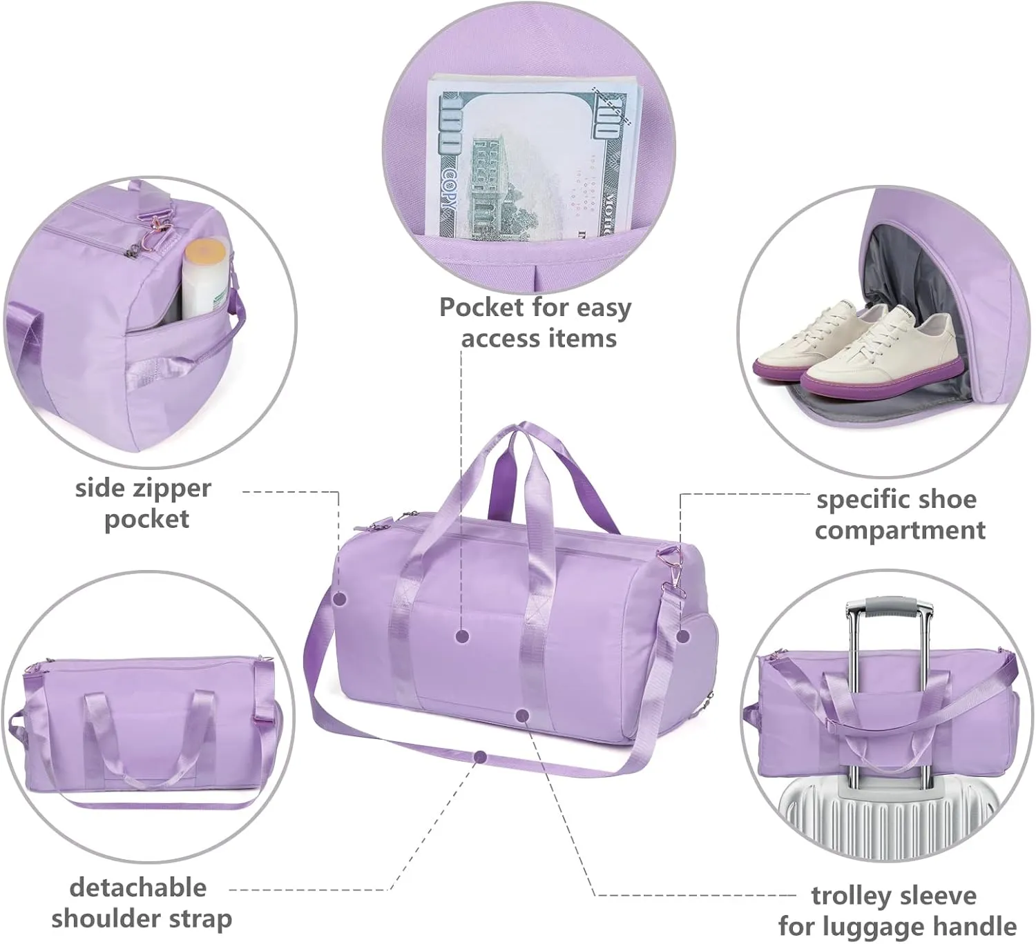 COLOYDuffle Bag for Women, Sports Duffel Bag with Wet Pocket & Shoe Compartment, Overnight Weekender Travel Bag(Pink)(C Purple)