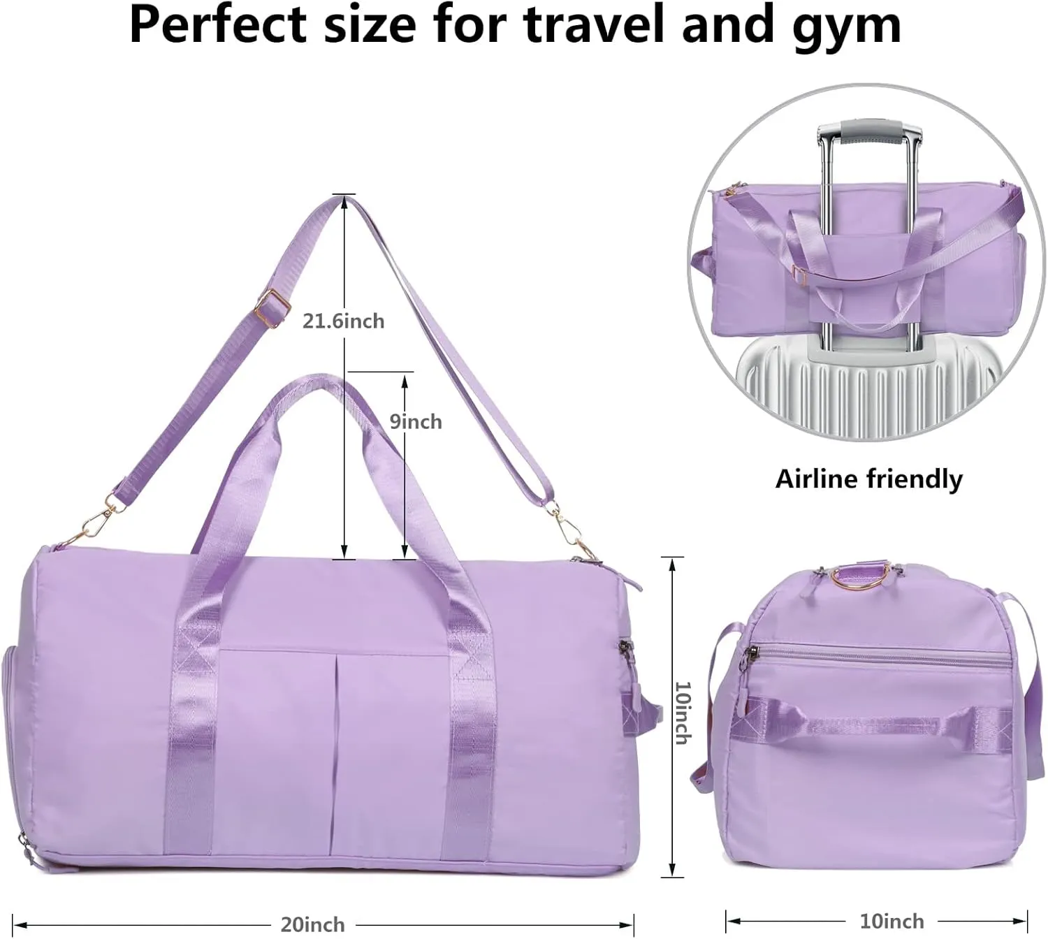 COLOYDuffle Bag for Women, Sports Duffel Bag with Wet Pocket & Shoe Compartment, Overnight Weekender Travel Bag(Pink)(C Purple)
