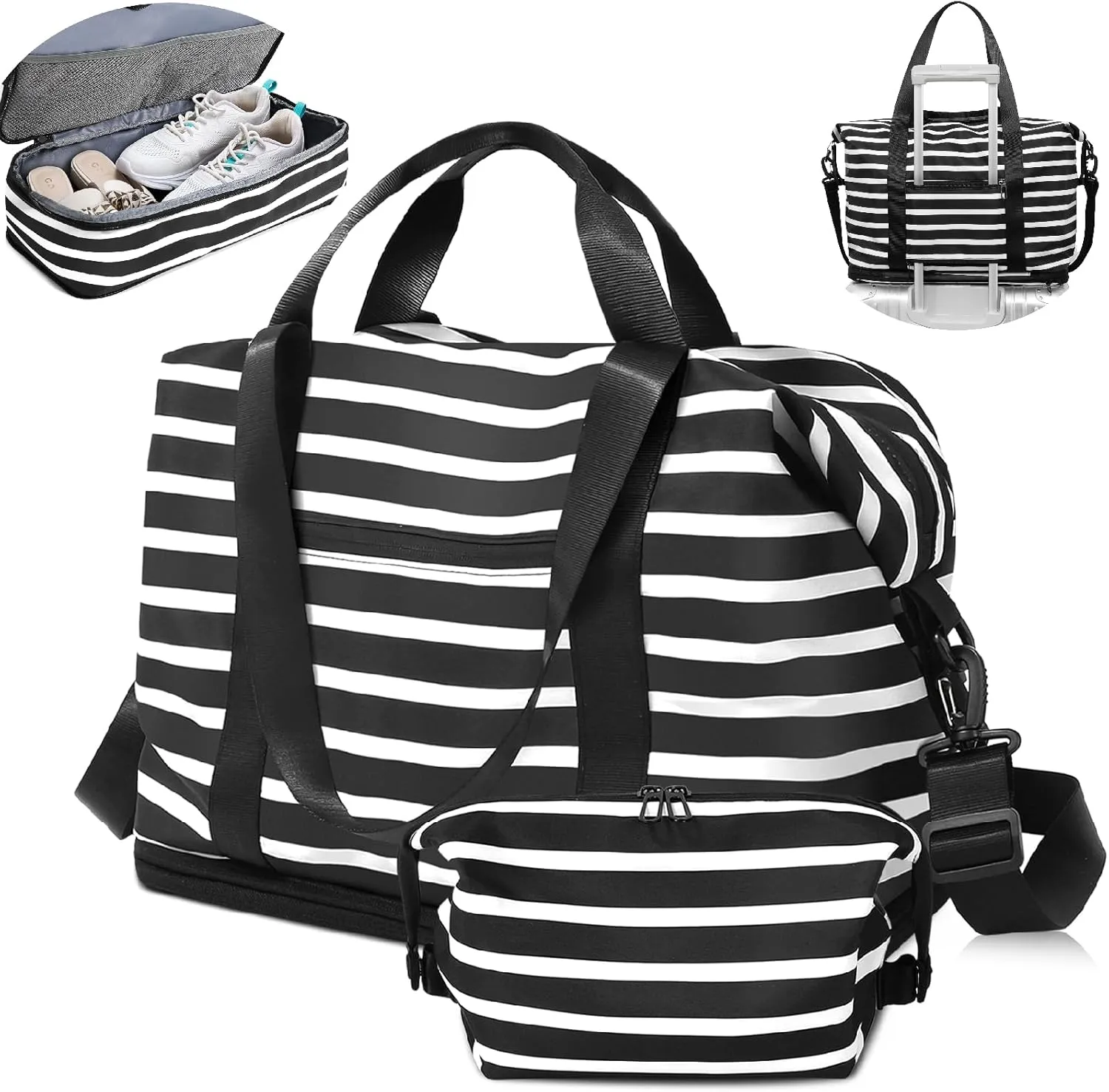 CONTAIL 33-45L Expandable Weekender Travel Bag with Toiletry Bag,Gym Tote Handbag with Shoe Compartment,Carry On Duffel Bags with Wet Pocket