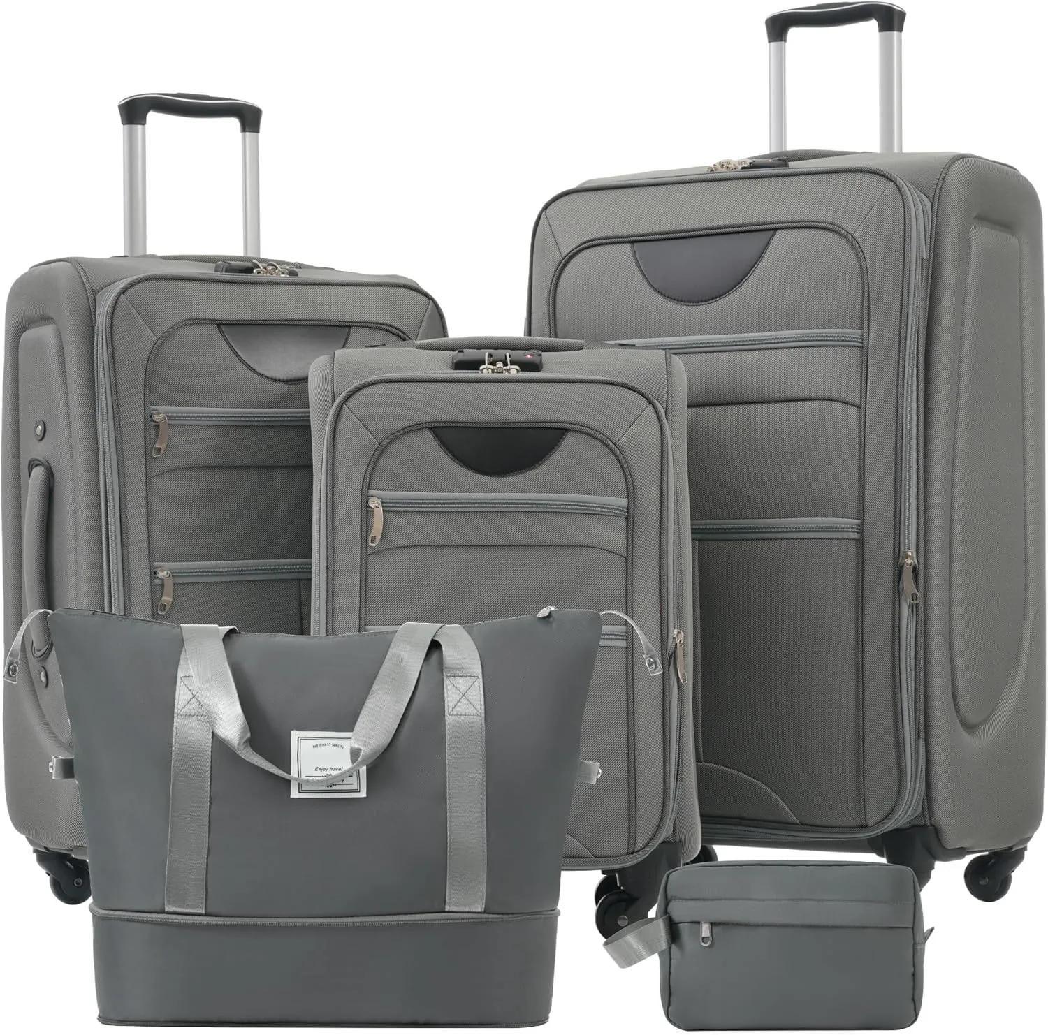 Convenient Travel Solution with Expandable Luggage Set, Lightweight Softshell Suitcase and Duffel Bag, Grey