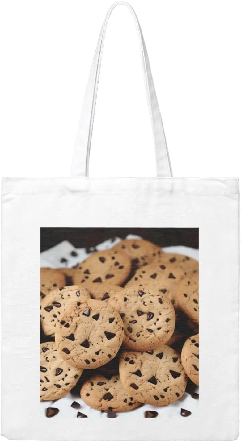 Cookies Food Chocolate Chip Biscuits Large Canvas Tote Bag Cute Travel Shoulder Bag Reusable Washable Shopping Grocery Bags For Women Men
