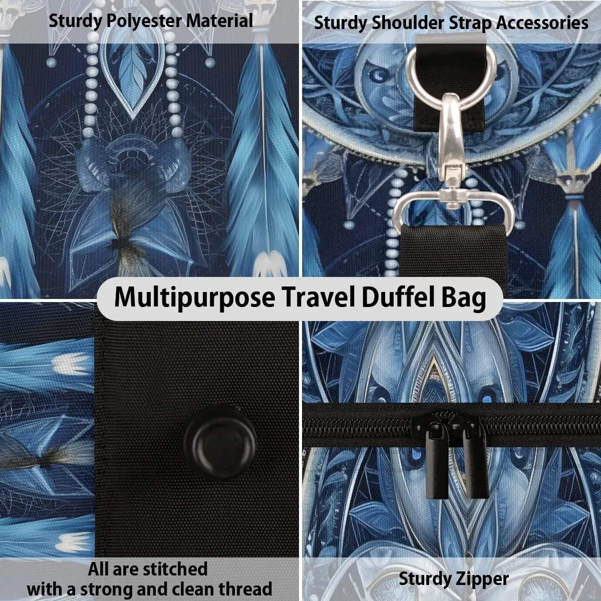 Cool Dream Catcher Feather Travel Duffel Bag for Women Men Waterproof Foldable Overnight Weekender Bag Large Capacity Sports Gym Bag