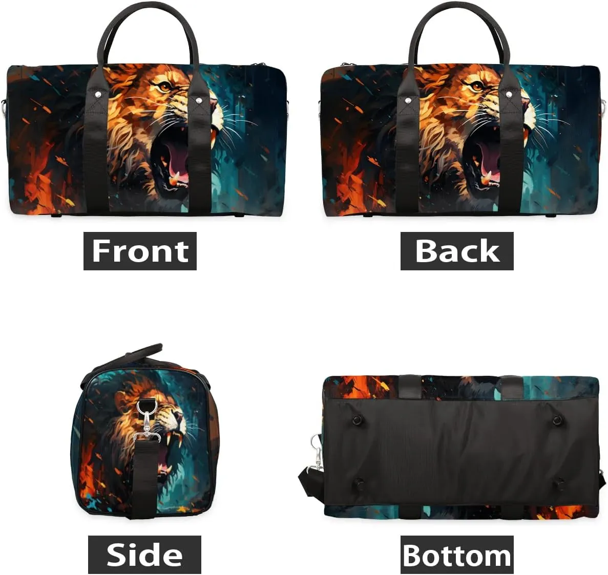 Cool Lion Animal Travel Duffel Bag for Women Men Waterproof Foldable Overnight Weekender Bag Large Capacity Sports Gym Bag