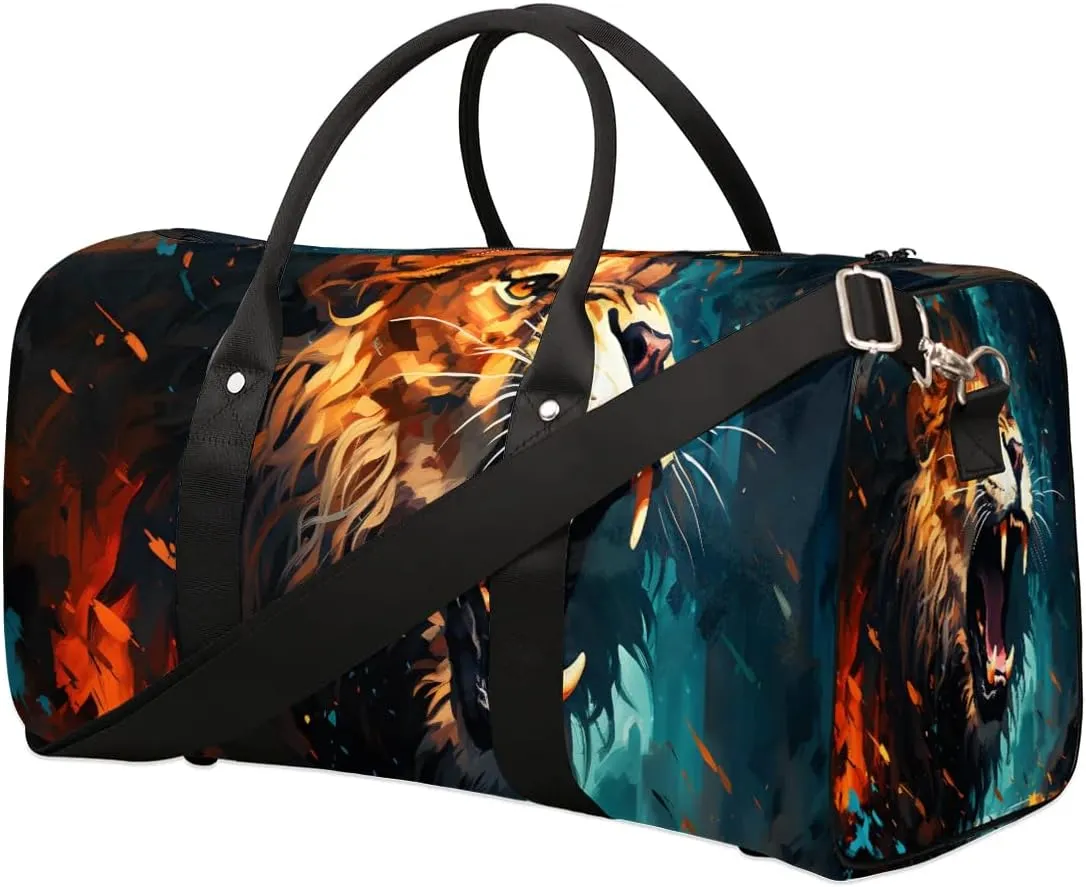 Cool Lion Animal Travel Duffel Bag for Women Men Waterproof Foldable Overnight Weekender Bag Large Capacity Sports Gym Bag