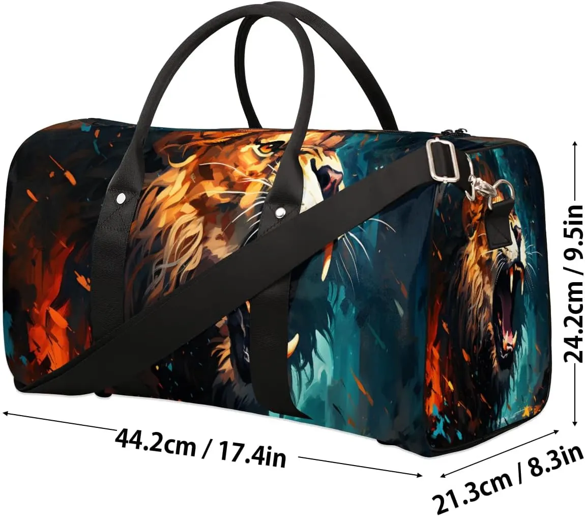 Cool Lion Animal Travel Duffel Bag for Women Men Waterproof Foldable Overnight Weekender Bag Large Capacity Sports Gym Bag