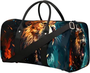Cool Lion Animal Travel Duffel Bag for Women Men Waterproof Foldable Overnight Weekender Bag Large Capacity Sports Gym Bag