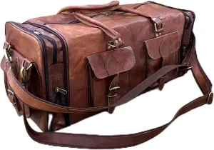 Corium Leather Expandable Duffel Bag, Overnight Gym Bag, Weekender Traveling Bag