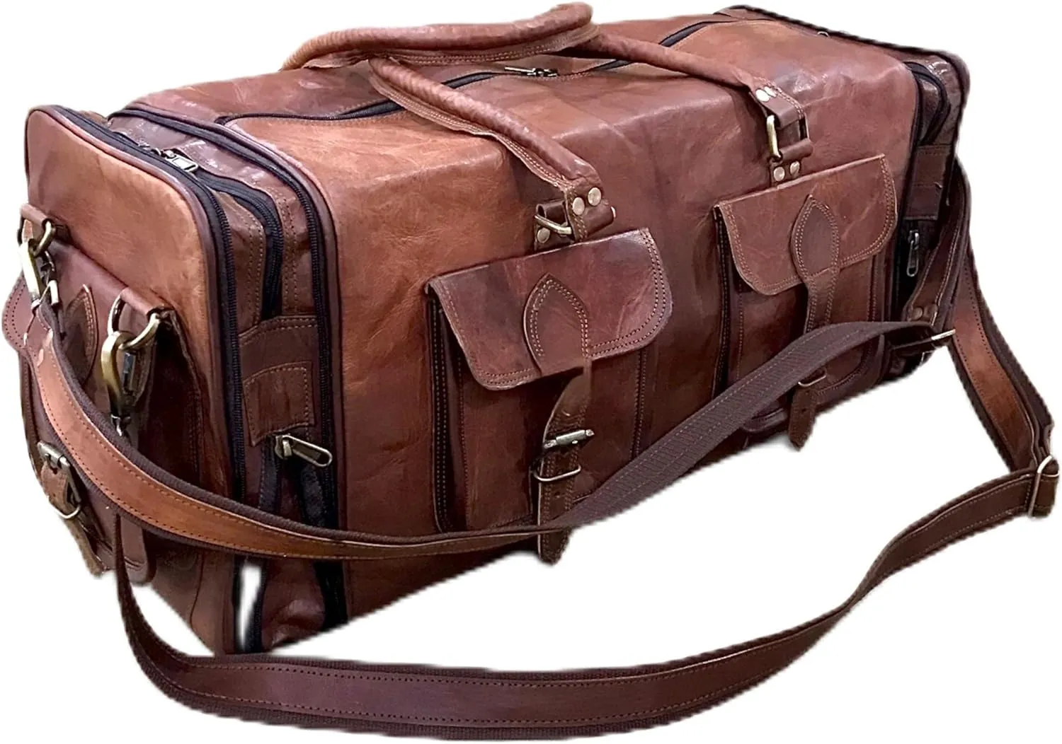 Corium Leather Expandable Duffel Bag, Overnight Gym Bag, Weekender Traveling Bag