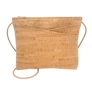 Cork Large Zip Top Cross Body Bag with Natural Zipper, Handmade Cork Crossbody Bag with Adjustable Strap and Criss Cross Pockets