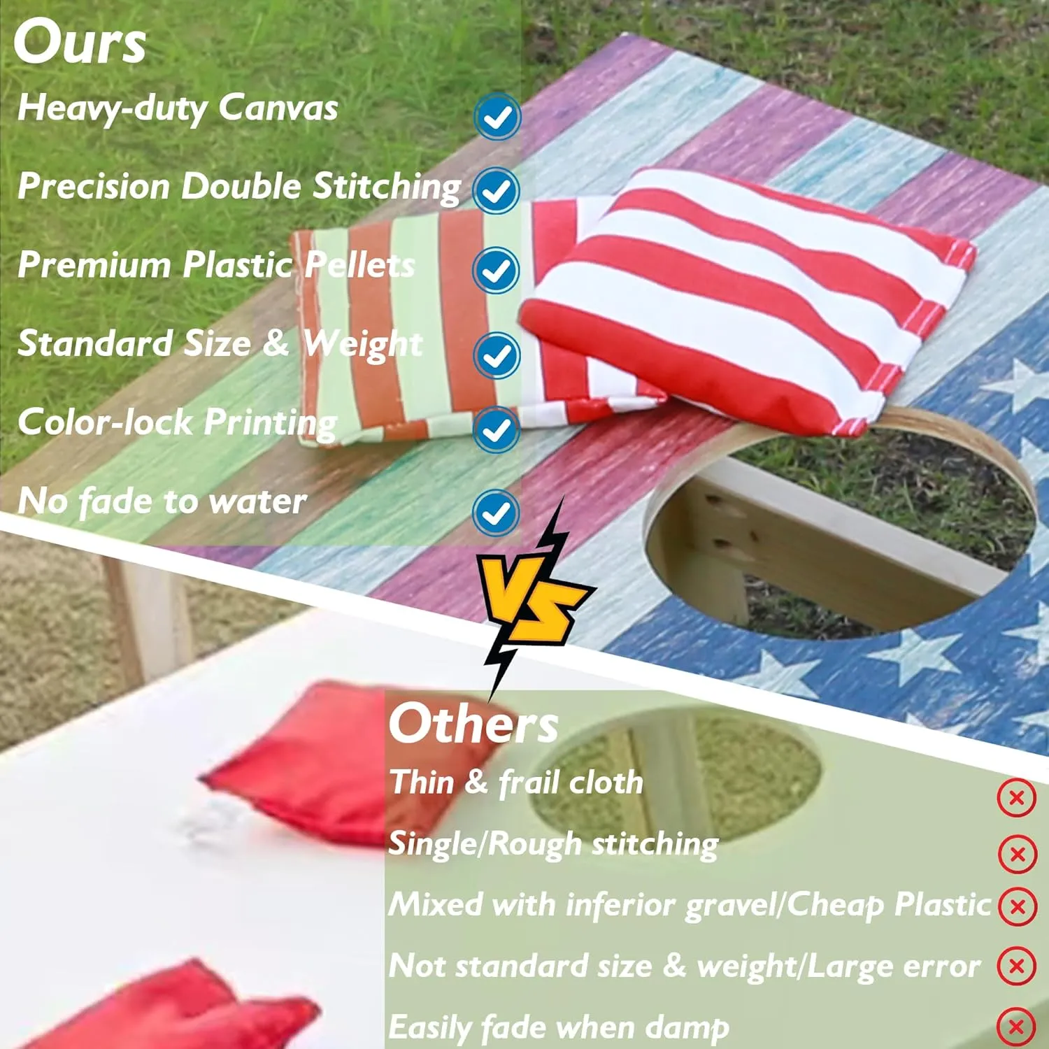Cornhole Bags Set of 8 Regulation Professional Corn Hole Bean Bags Weather Resistant for Tossing Adults Yard Game