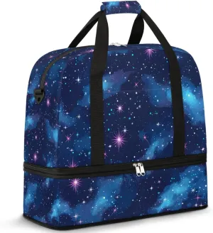 Cosmic Star Pattern Travel Duffel Bag for Women Men Weekender Overnight Bag with Shoe Compartment Foldable Sports Gym Luggage Bag