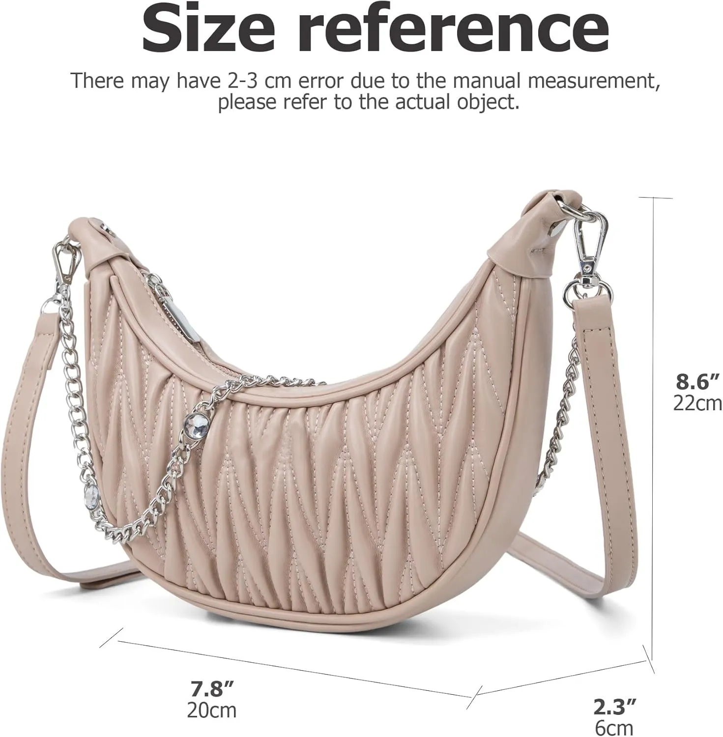 Crescent Bag for Women Ruched Crossbody Handbag Chain Hobo Shoulder Bag Trendy Dumpling Purse with 2 Shoulder Straps