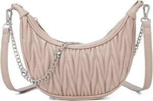 Crescent Bag for Women Ruched Crossbody Handbag Chain Hobo Shoulder Bag Trendy Dumpling Purse with 2 Shoulder Straps