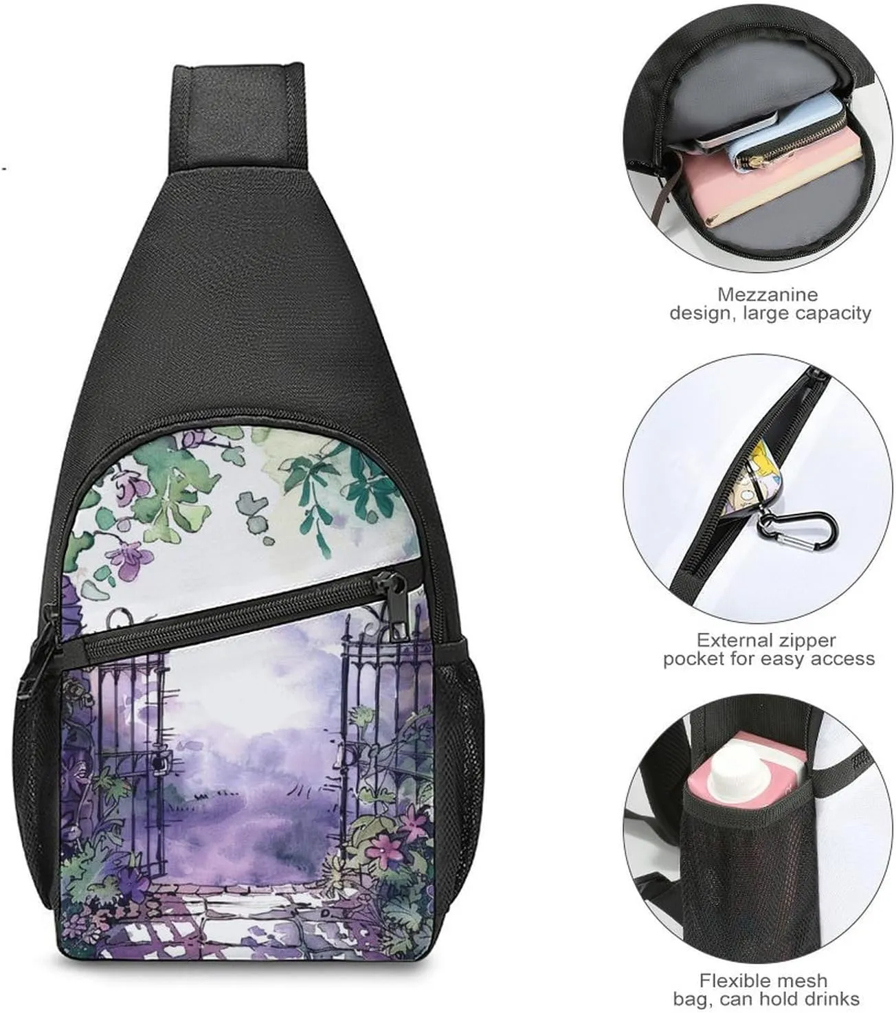 Crossbody Bag for Women Men Sling Bag On Flowering Tree Chest Bag Crossbody Adjustable Shoulder Bag