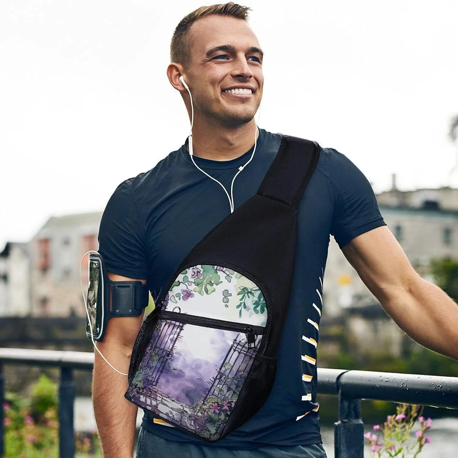Crossbody Bag for Women Men Sling Bag On Flowering Tree Chest Bag Crossbody Adjustable Shoulder Bag