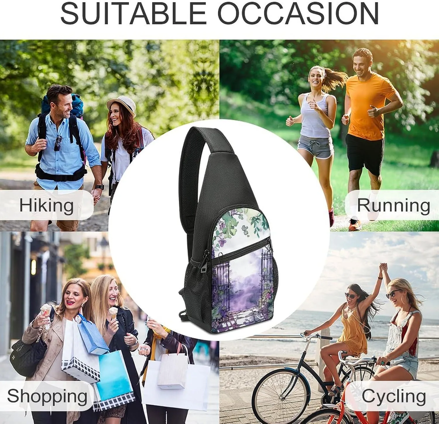 Crossbody Bag for Women Men Sling Bag On Flowering Tree Chest Bag Crossbody Adjustable Shoulder Bag