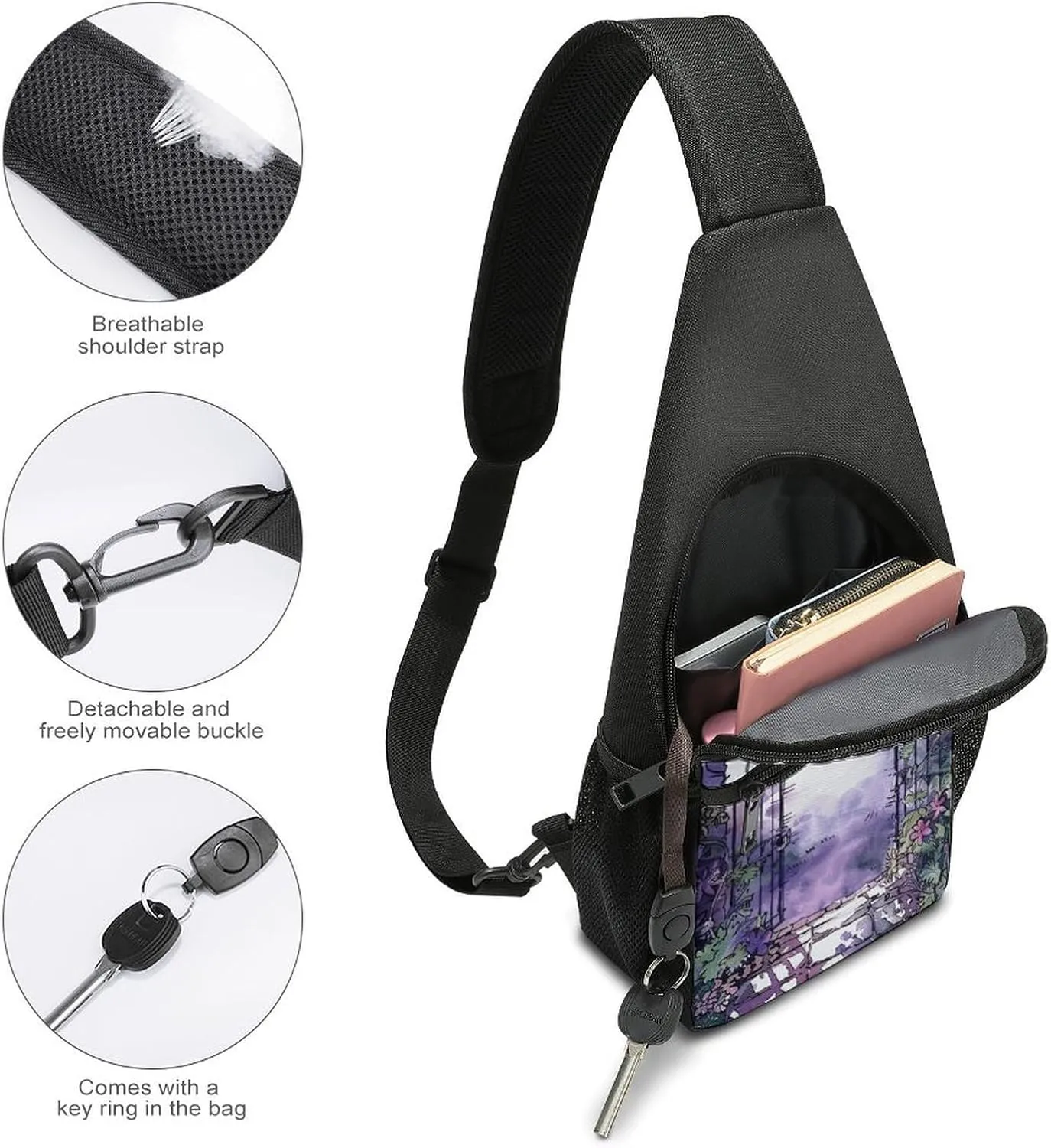 Crossbody Bag for Women Men Sling Bag On Flowering Tree Chest Bag Crossbody Adjustable Shoulder Bag