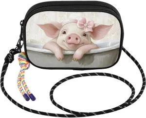 Crossbody Bag Pig Bathtub Cute Face for Women Cell Phone Purses Women's Small Shoulder Handbags Wallet Purse with Strap