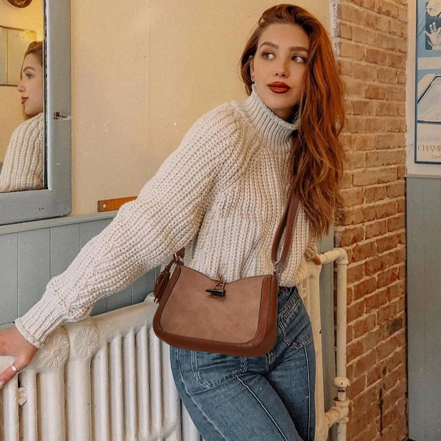 Crossbody Bag Purses for Women Trendy Vegan Leather Shoulder Bag for Women Vintage Tassel Satchel Purse 2024