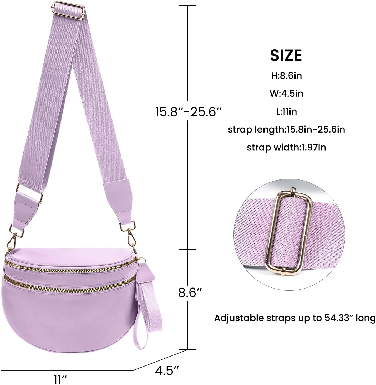 Crossbody Bags Bum Bag for Women Large Sling Bag Purse with Adjustable Strap（Purple）