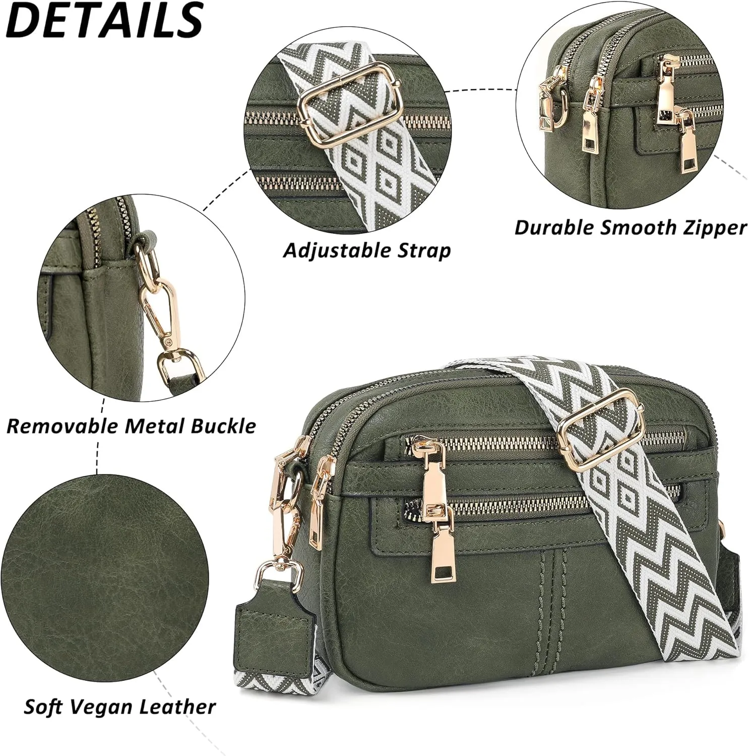 Crossbody Bags for Women, 6-Pockets Purses for Women, Vegan Leather Handbags Shoulder Bag for Travel Shopping