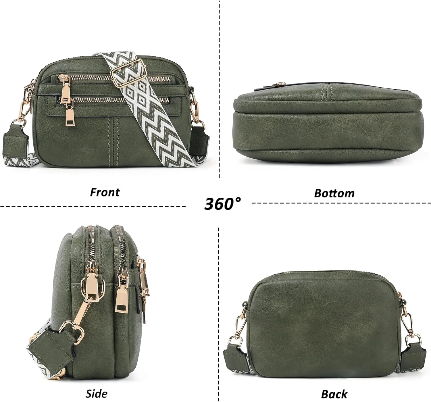 Crossbody Bags for Women, 6-Pockets Purses for Women, Vegan Leather Handbags Shoulder Bag for Travel Shopping