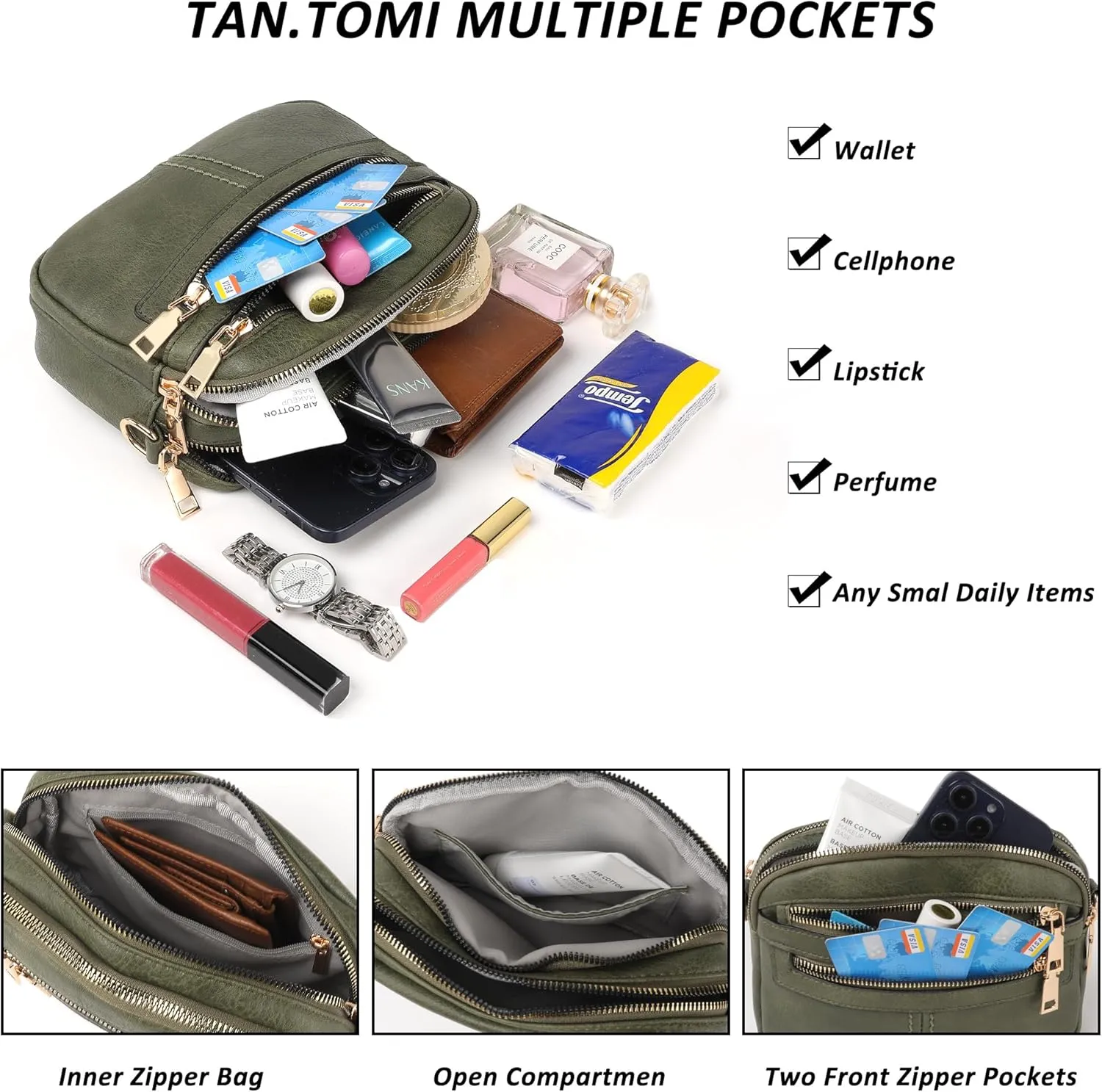 Crossbody Bags for Women, 6-Pockets Purses for Women, Vegan Leather Handbags Shoulder Bag for Travel Shopping