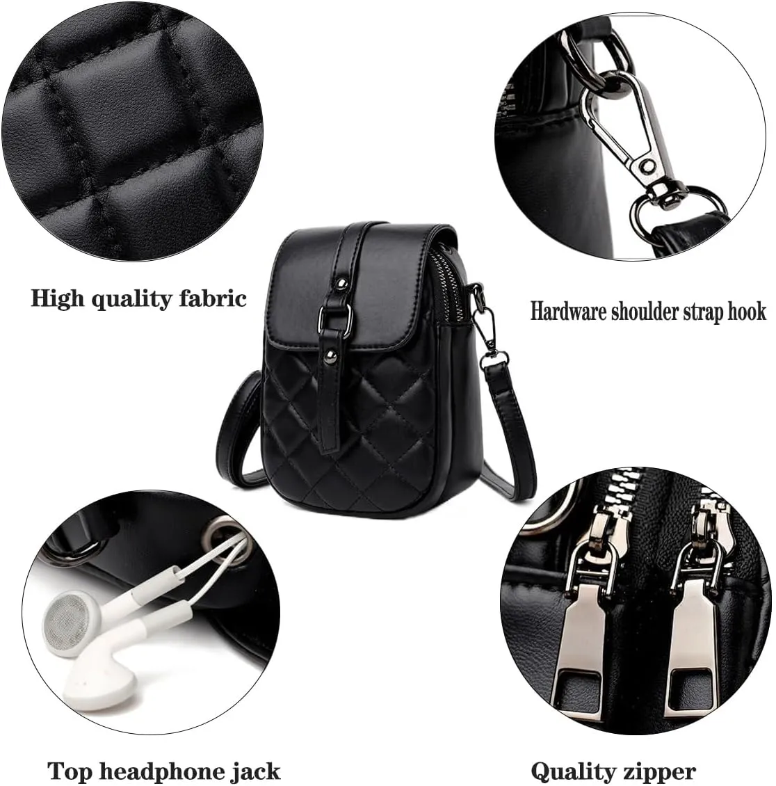 Crossbody Bags for Women Anti-Theft Phone Purse with Headphone Hole & Adjustable Strap Lightweight PU Leather Shoulder Bag