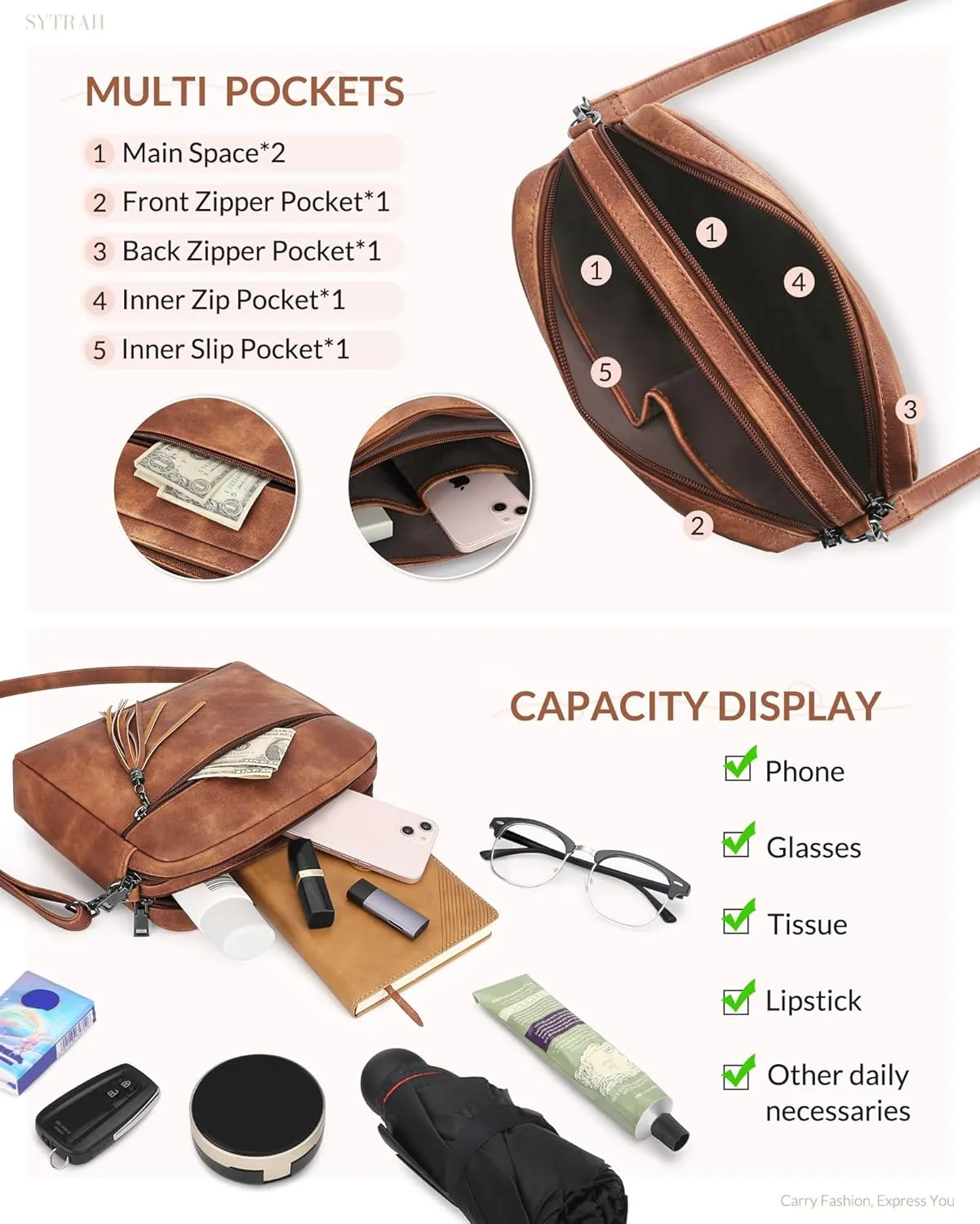 Crossbody Bags for Women, Crossbody Purse Soft Leather Purses for Women Shoulder Handbags with Tassel