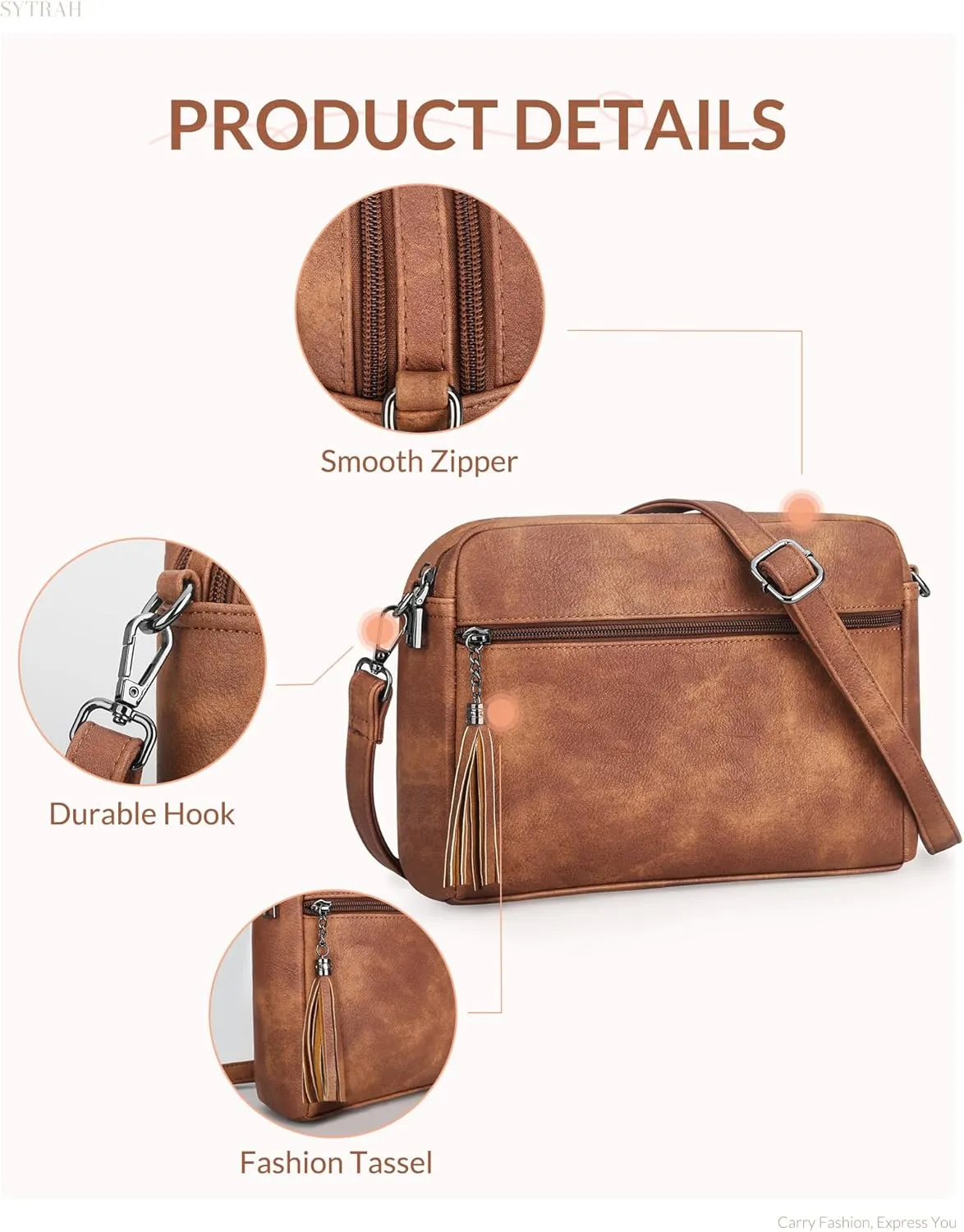 Crossbody Bags for Women, Crossbody Purse Soft Leather Purses for Women Shoulder Handbags with Tassel