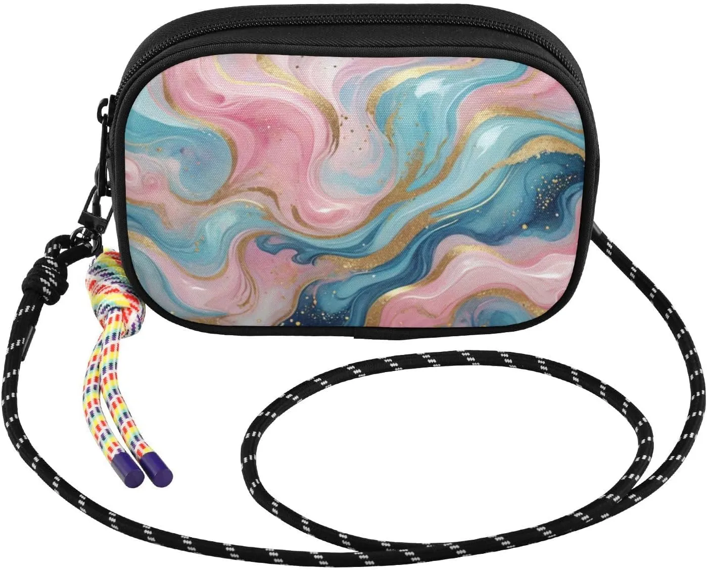 Crossbody Bags for Women Marble Blue Gold Cell Phone Purses Women's Shoulder Handbag Wallet Purse with Rope Pendant