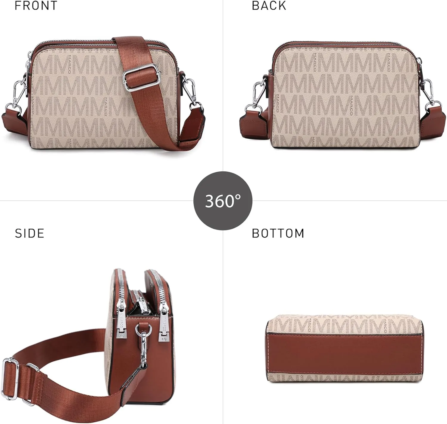 Crossbody Bags for Women Triple Zip Vegan Leather Camera Purses Small Shoulder Handbags with Wide Strap