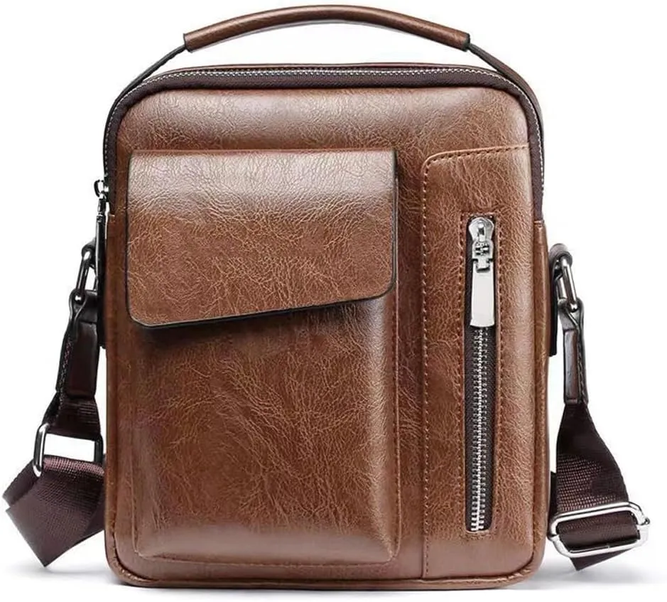 Crossbody Leather Messenger Bag Vintage Casual Business Shoulder S Zipper Handbag Briefcase Tote