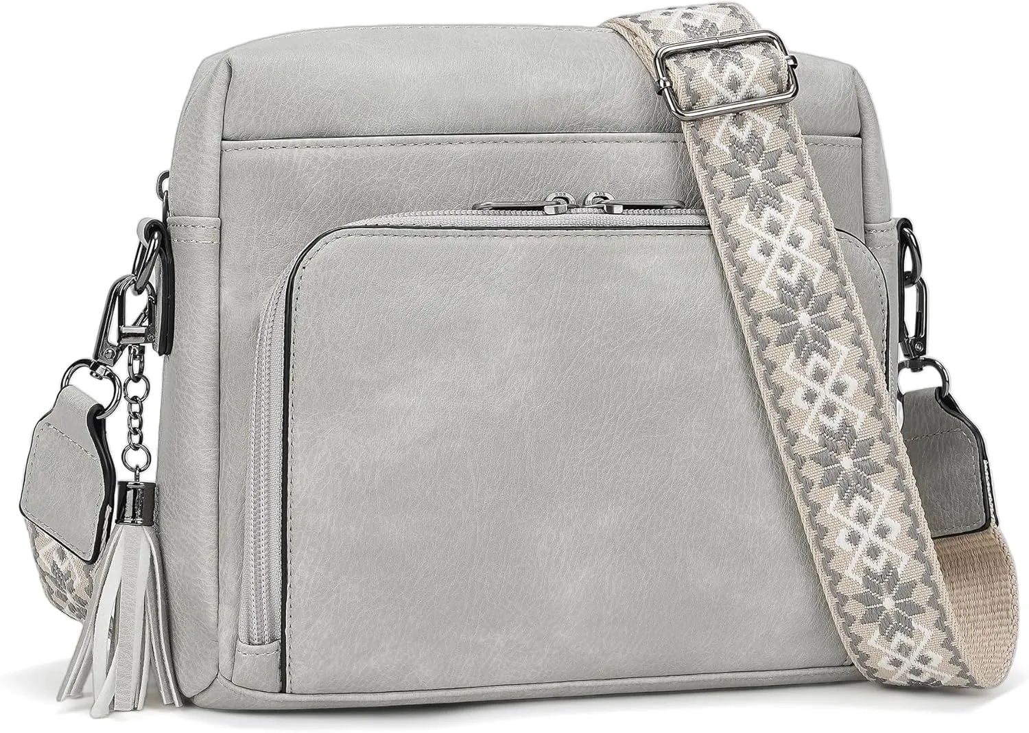 Crossbody Purses for Women, Medium Crossbody Bag Bags for Women Soft Leather Shoulder Handbags Trendy Travel Purse Built in Wallet with Adjustable Strap Grey