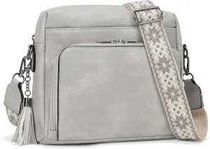 Crossbody Purses for Women, Medium Crossbody Bag Bags for Women Soft Leather Shoulder Handbags Trendy Travel Purse Built in Wallet with Adjustable Strap Grey