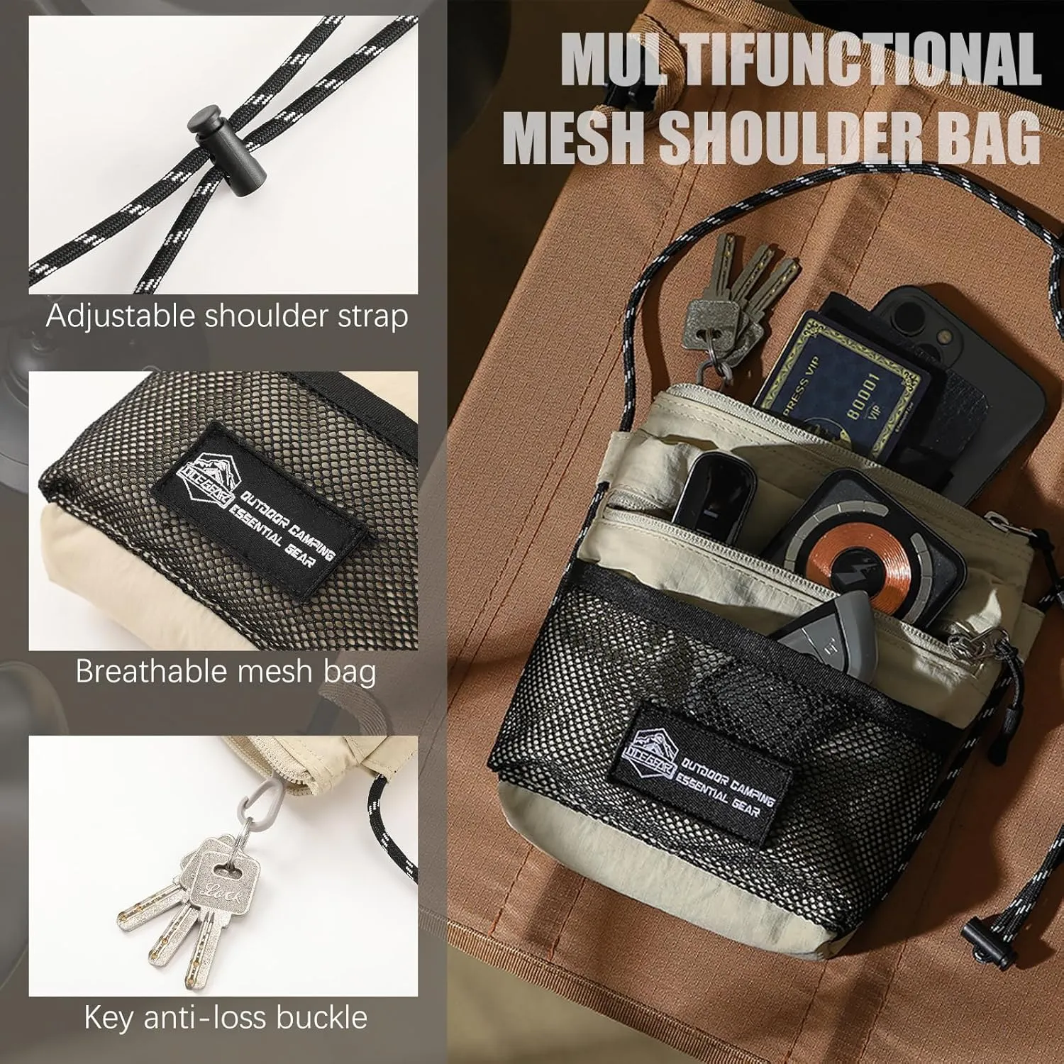Crossbody Sling Bag for Women Men with Secure Elastic Strap - Smart Pocket Layout Shoulder Bag Urban Outdoor Travel