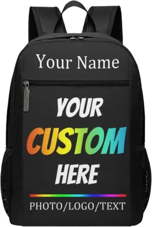 Custom Backpack Personalized Laptop Backpack Design Your Own Photo Name Logo Text Customized Casual Large Capacity with Compartment Laptop Bag for Work Hiking Travel 17 Inch