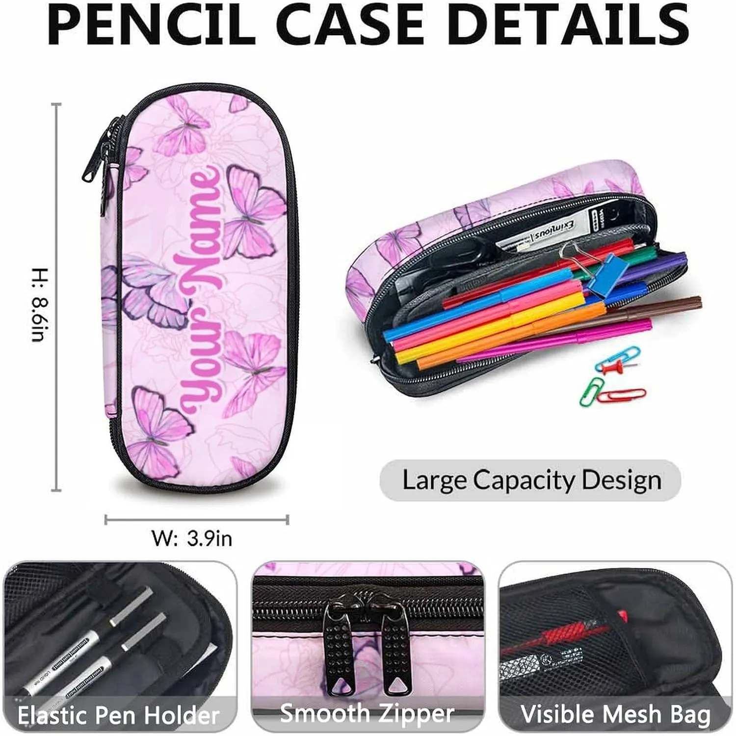 Custom Butterfly School Backpack, Personalized Backpacks Lunch Box for Kids Girls 3 in 1 Elementary Lightweight Cute Bookbag Pencil Case for School Travel
