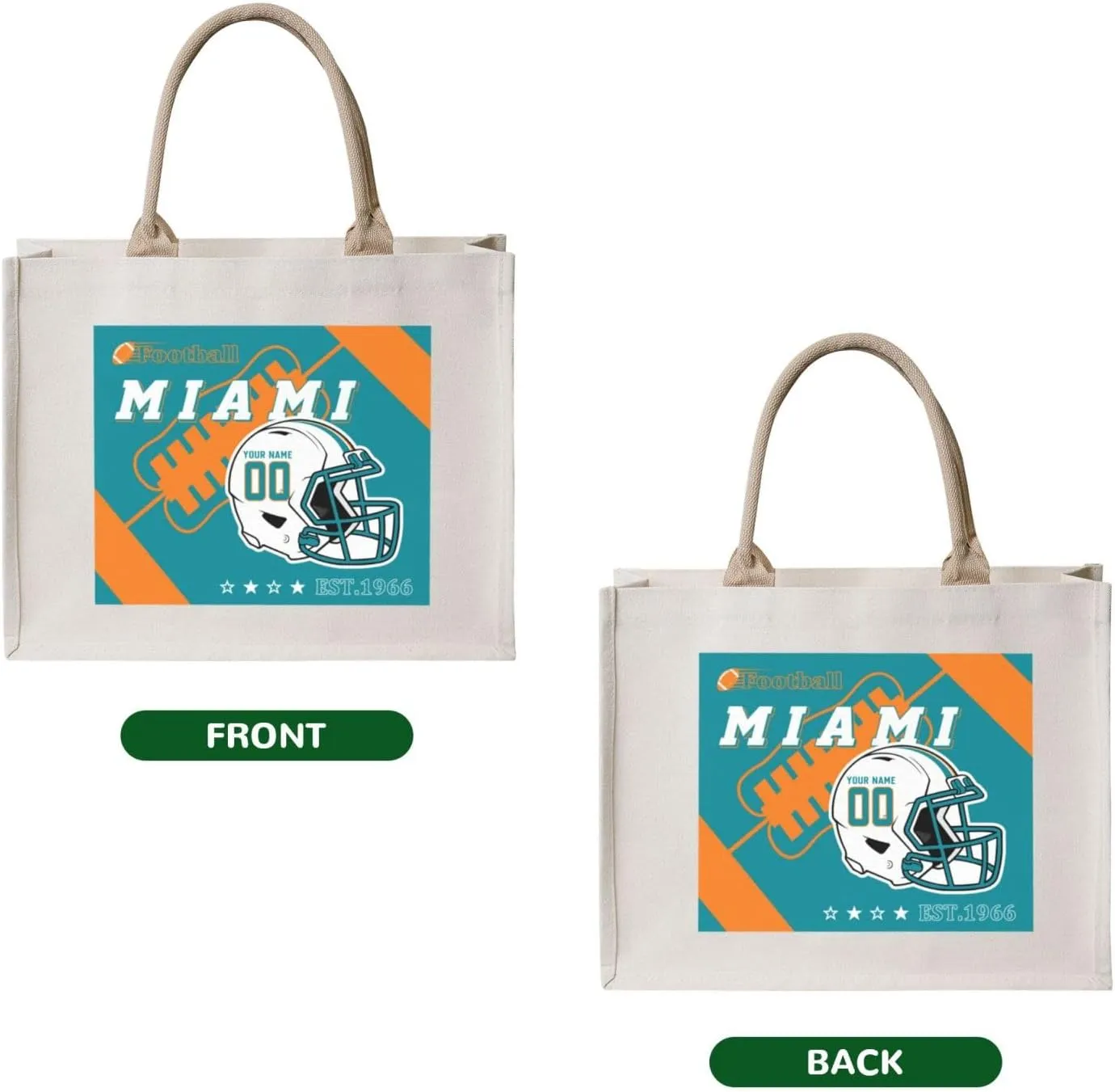 Custom Canvas Tote Bag,Personalized Sports Tote Bags,Shoulder Handbag Large Capacity,Football Style Tote Bags for Women Men