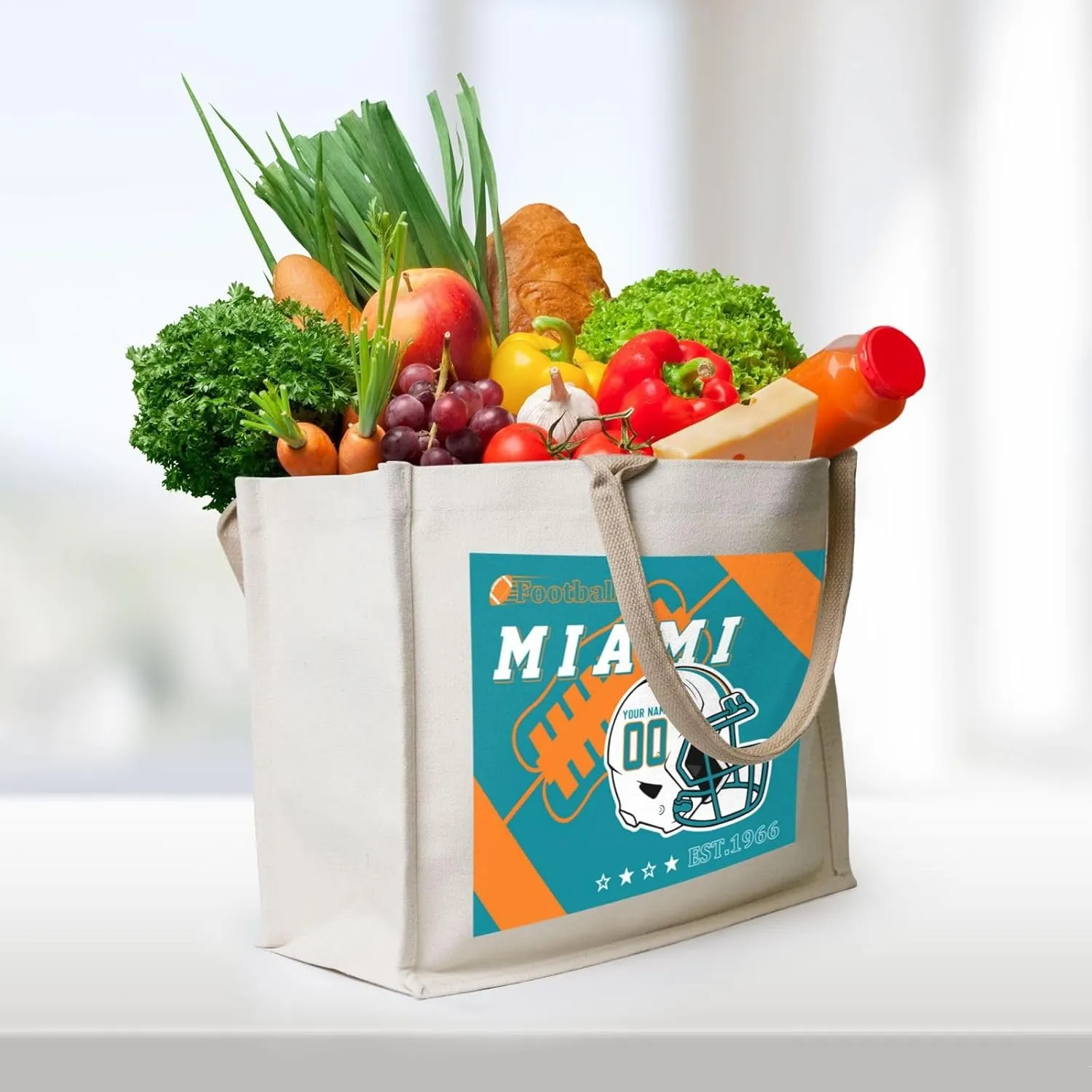 Custom Canvas Tote Bag,Personalized Sports Tote Bags,Shoulder Handbag Large Capacity,Football Style Tote Bags for Women Men