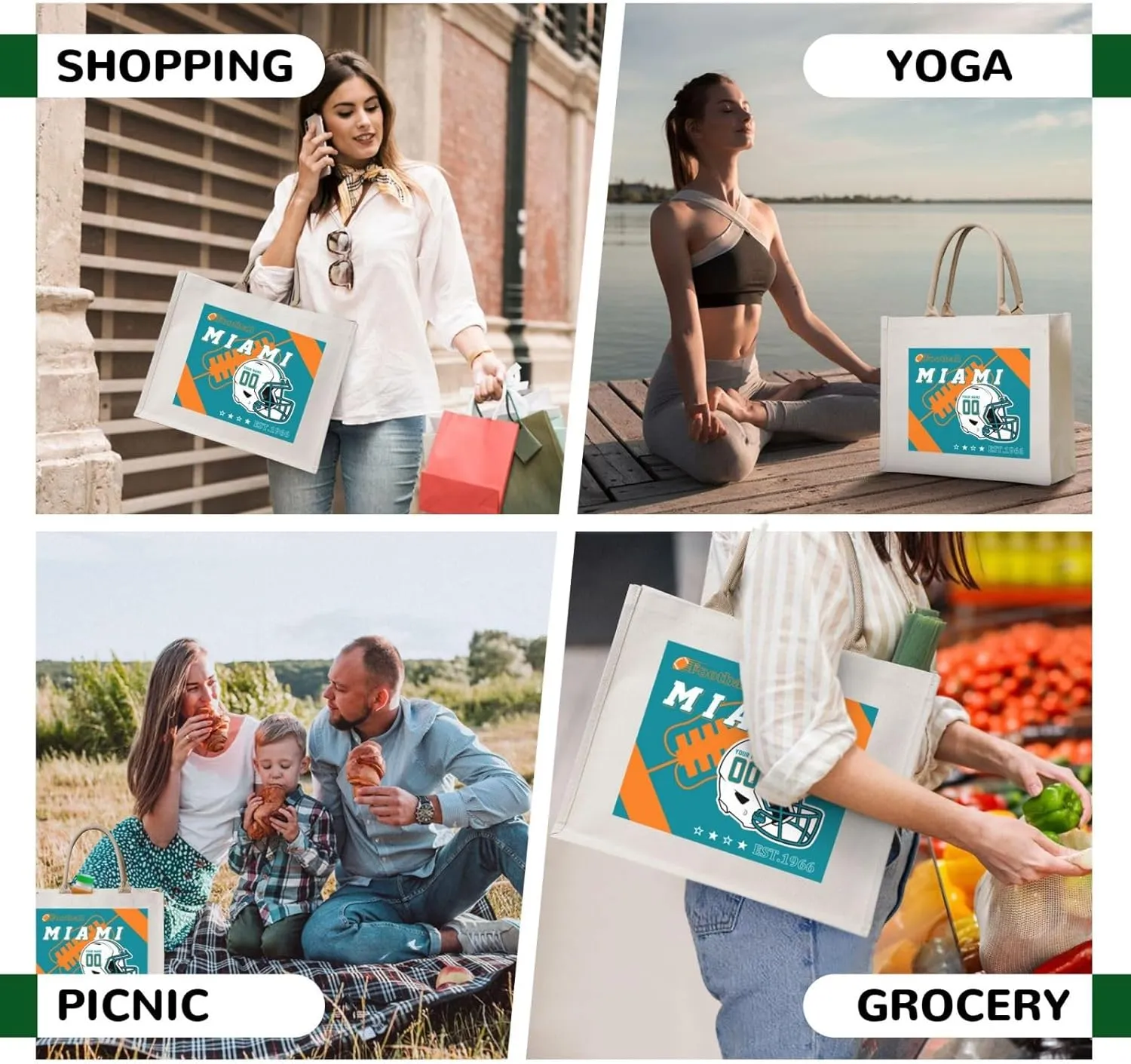 Custom Canvas Tote Bag,Personalized Sports Tote Bags,Shoulder Handbag Large Capacity,Football Style Tote Bags for Women Men