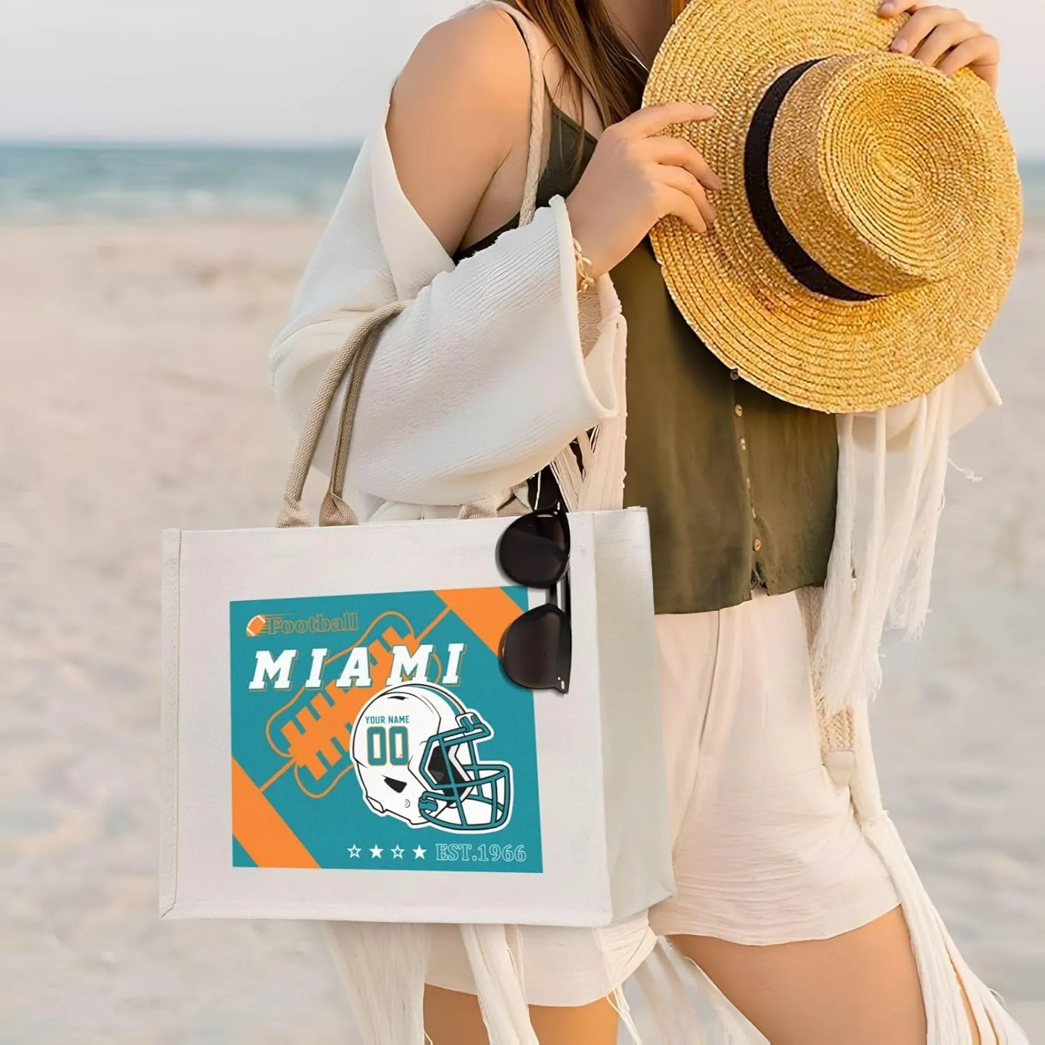 Custom Canvas Tote Bag,Personalized Sports Tote Bags,Shoulder Handbag Large Capacity,Football Style Tote Bags for Women Men