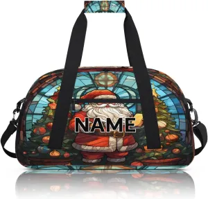 Custom Christmas Santa Claus Small Gym Bag 18 inch for Women Men Personalized Vintage Christmas Santa Claus Carry On Overnight Weekender Bag for Travel Work Dance Sport