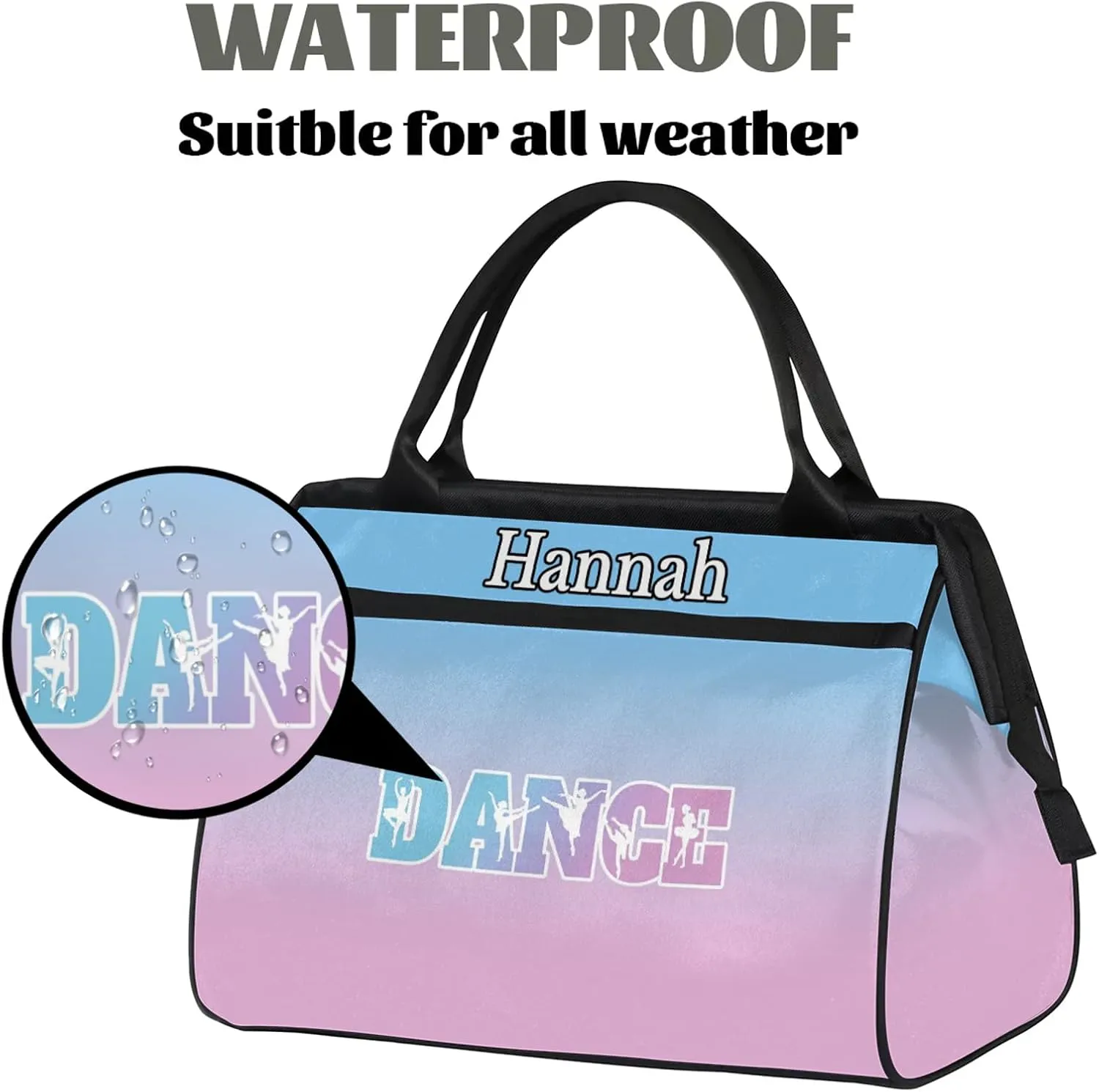 Custom Dance Duffel Bag with Name Personalized Sport Gym Bags Waterproof Customized Travel Duffel Bags Overnight Weekender Carry-On Tote 15.2in, Sky Blue Pink