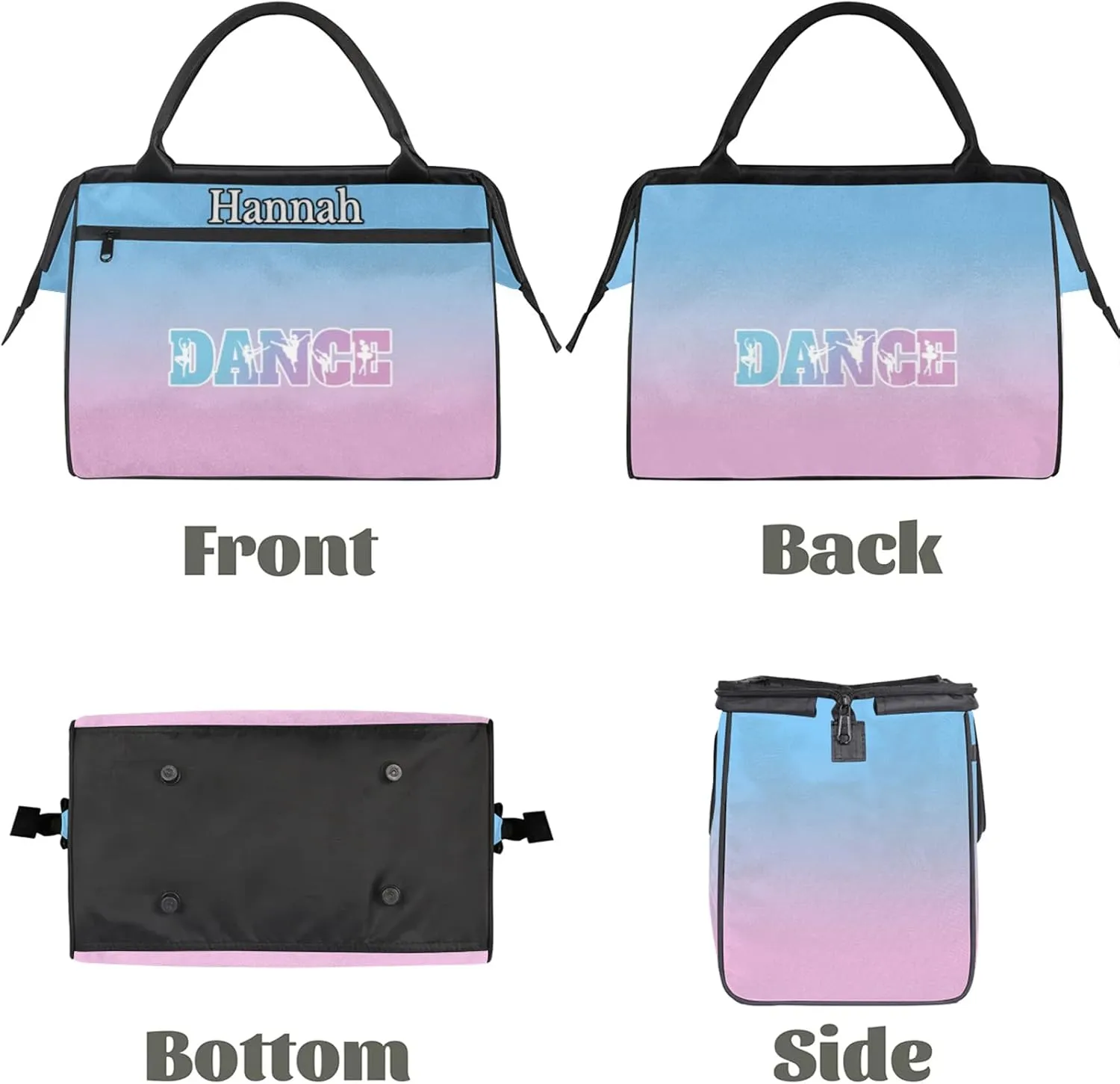 Custom Dance Duffel Bag with Name Personalized Sport Gym Bags Waterproof Customized Travel Duffel Bags Overnight Weekender Carry-On Tote 15.2in, Sky Blue Pink