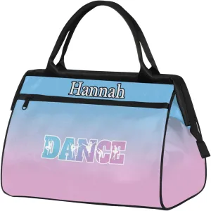 Custom Dance Duffel Bag with Name Personalized Sport Gym Bags Waterproof Customized Travel Duffel Bags Overnight Weekender Carry-On Tote 15.2in, Sky Blue Pink