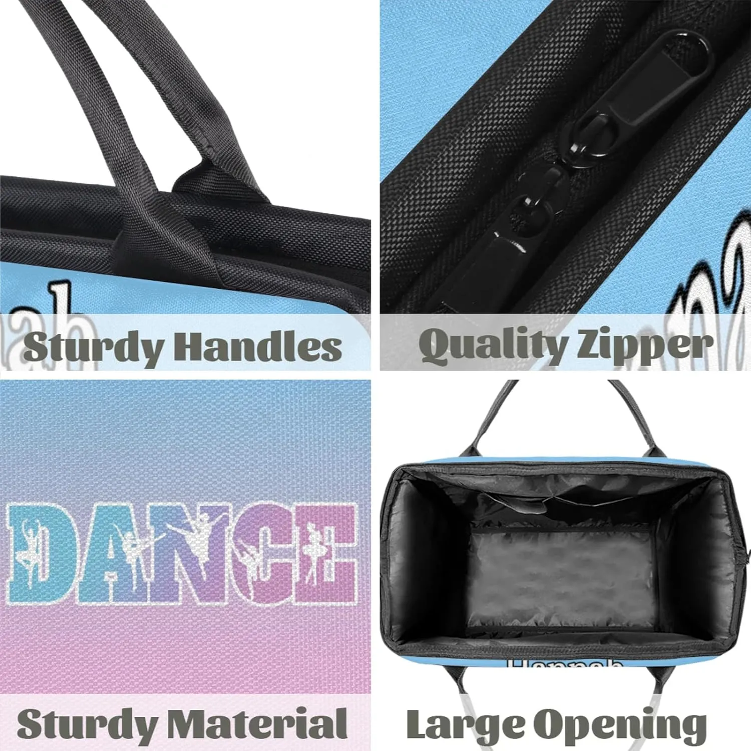 Custom Dance Duffel Bag with Name Personalized Sport Gym Bags Waterproof Customized Travel Duffel Bags Overnight Weekender Carry-On Tote 15.2in, Sky Blue Pink
