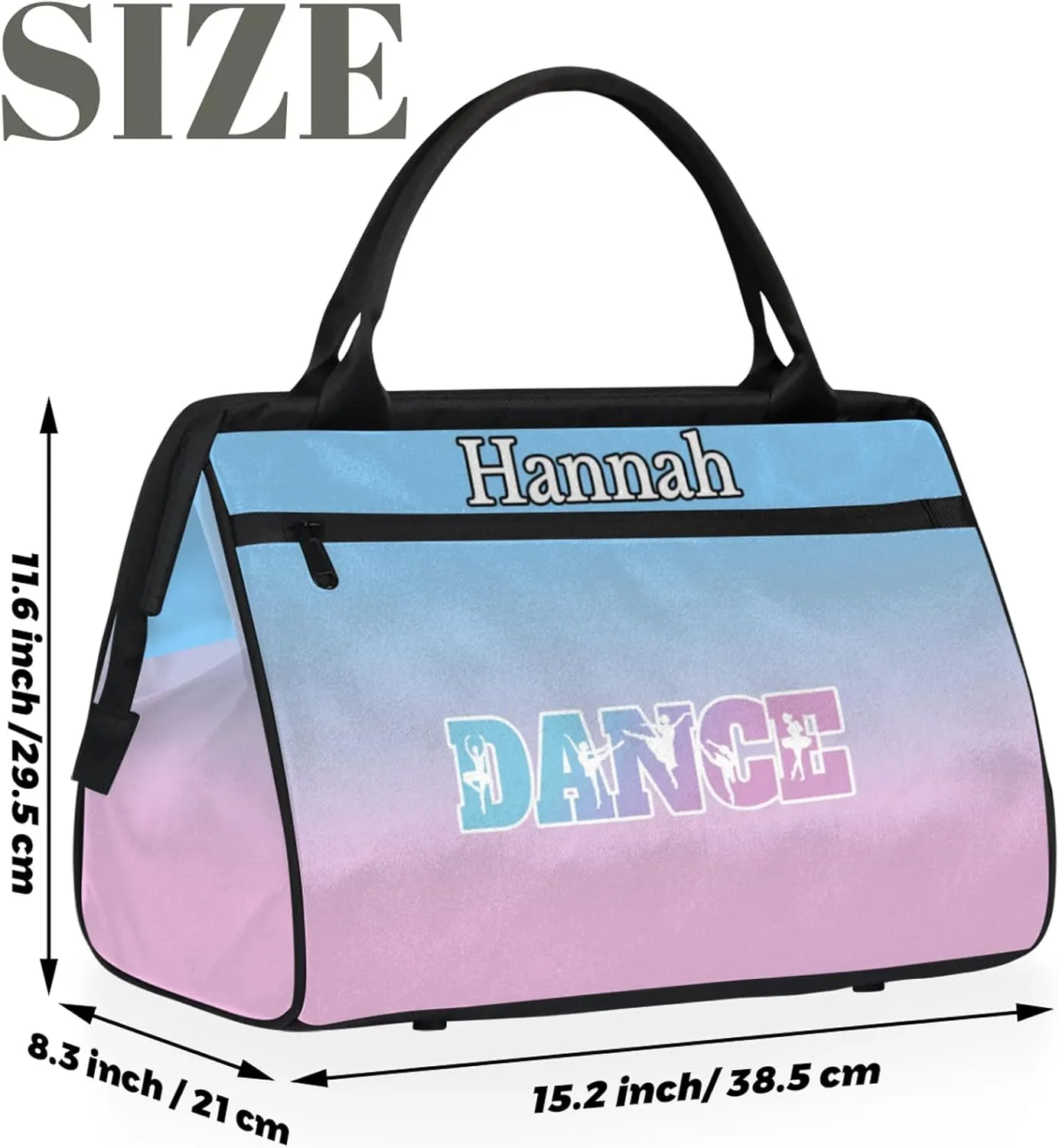Custom Dance Duffel Bag with Name Personalized Sport Gym Bags Waterproof Customized Travel Duffel Bags Overnight Weekender Carry-On Tote 15.2in, Sky Blue Pink